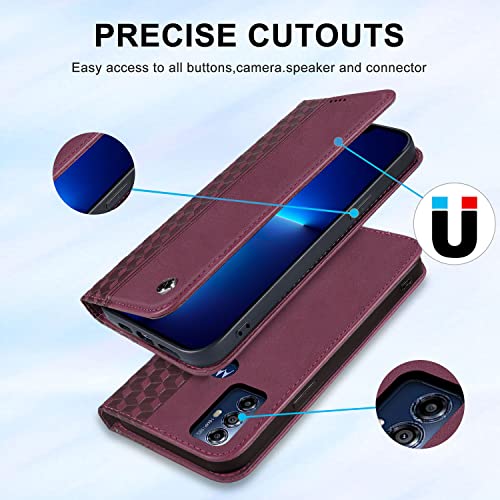Image of Case for Motorola Moto G Play (2023), Motorola G Pure Case Wallet Premium PU Leather Folio Flip Case with Card Holder Slot Kickstand Strong Magnetic Protective Phone Cover- Wine Red