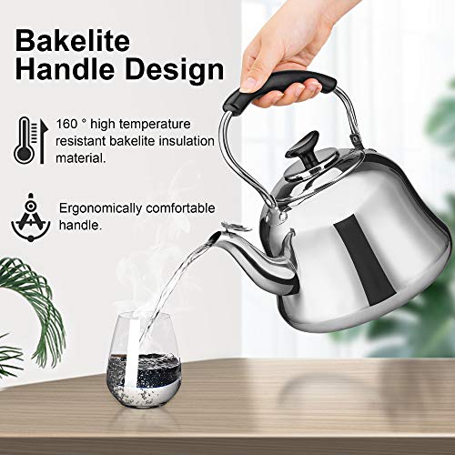 2 Liter Whistling Tea Kettle, ENLOY Stainless Steel Stovetop Teakettle Teapot, Bakelite Insulated Handle, Mirror Finish