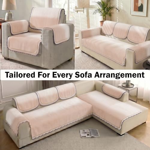 Image of Story@Home Sofa Cover 6 Seater Fully Covered | Sofa Covers 3 Seater and 2 Seater & Single Sofa Cover - 3+2+1 Sofa Set Cover Config | Sofa Mat with Sofa Back Covers & ArmRest Covers - Cotton Candy