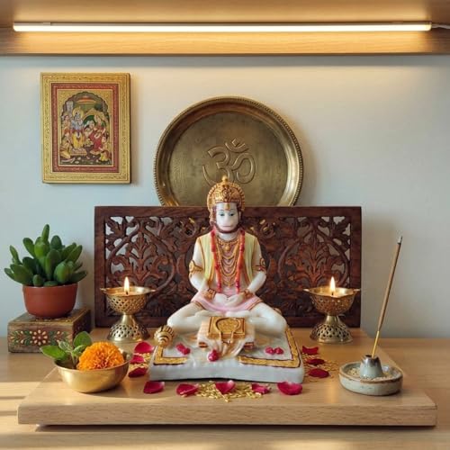 Image of Blessing Hanuman Idol - Multicolor Sitting Bajrangbali Murti with Gada for Home Temple Decor | Lord Hanuman Ji Statue for Strength, Protection & Devotion | Puja Showpiece Gift (10.5 Cm Hanuman ji)