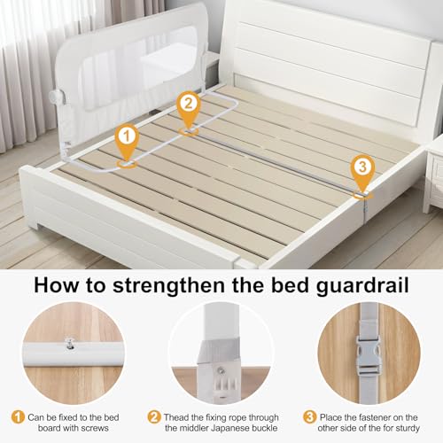 Image of Bed Rail for Toddlers,Swing Down Kids Bed Rails Guard for Twin,Full,Queen,Bunk Size Bed,Extra Tall Child Bed Rail Guard with Reinforced Anchor Safety System,47 inch L x 31 inch H White