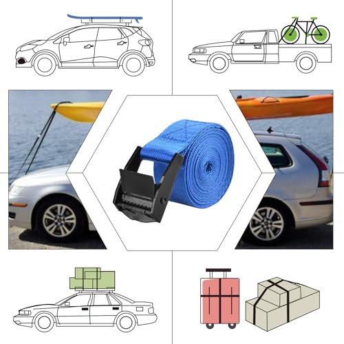 Image of TRIWONDER Cinch Tie Down Straps Cam Buckle Lashing Strap Nylon Small Ratchet Heavy Duty Belts for Packing Cargo Battery Bike Car Roof Rack Kayak Truck (01# Blue - 2 Packs, 6.6 FT)