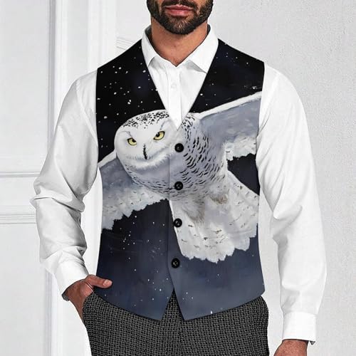 Flying Snowy Owl Trendy Vest Suit for Men V Neck Formal Dress Waistcoat Vests Business Slim Fit4