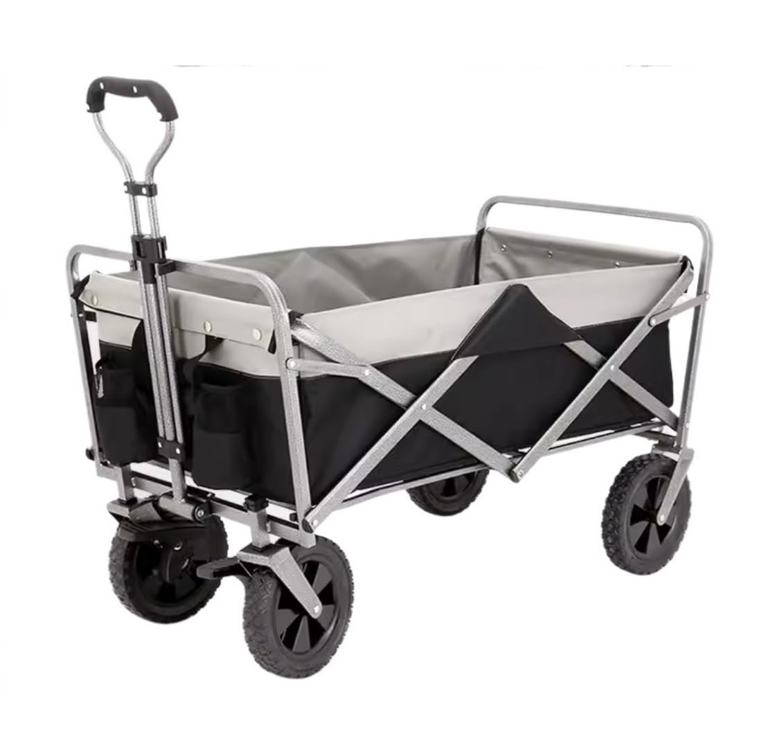 Garden Collapsible Utility Wagon Carts Large Capacity Beach Folding With All-Terrain Wheels Outdoor Camping Buggy(C)