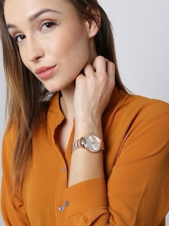Image of EVRGLOW Analogue Wrist Watches for Women's & Girls&Miss&Ladies Luxury Blue Dial with Roman Marker in Diamond Studded Round case with Rose Gold brecelet Strap Stylish Quartz Watches