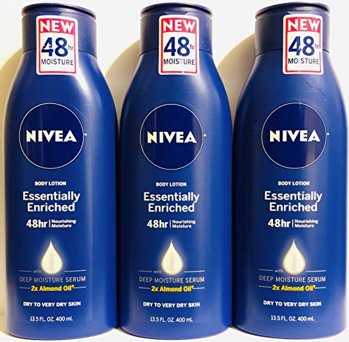 Nivea Body Lotion - Essentially Enriched - With Almond Oil - Net Wt. 13.5 FL OZ (400 mL) Per Bottle - Pack of 3 Bottles (Packaging Varies)