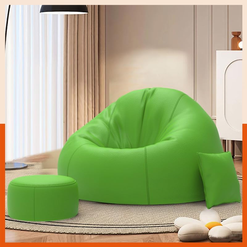 Image of Biggie Bean Bag with Beans Filled XXXL Bean Bag Sofa with Free Cushion & Footrest - Official : BeanBuddy Combo (Matching Color : Regular, Pea-Green)