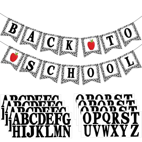 Image of Mooliwe Classroom Decor DIY Banner, Welcome Back to School Party Supply Custom Hanging Bunting Garland Kit with Letters for First Day of School Ambience Celebration Decoration(Black,Composition)