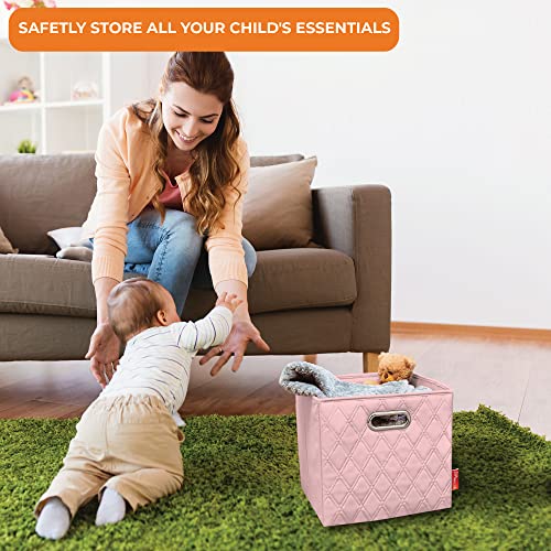 Jiaessentials Small 11-Inch Pink Foldable Diamond Patterned Faux Leather Storage Cube Bins Set Of Four With Handles With Dual Handles For Living Room, Bedroom And Office Storage #TOP3