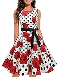 Kleider Kleid Rockabilly Damen cocktailkleid Vintage Kleider 60er Jahre Audrey Hepburn Kleid Kleid festlich Damen 50er Jahre Kleider Damen Petticoat Kleid White Rose Dot S