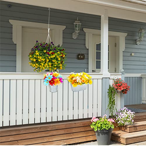 Eaasty 6 Pcs Galvanized Hanging Bucket Planter Farmhouse Hanging Flower Pots Rustic Metal Iron Hanging Plant Holder With Detachable Hooks Galvanized Planter For Window Balcony Garden Home Decor #TOP5