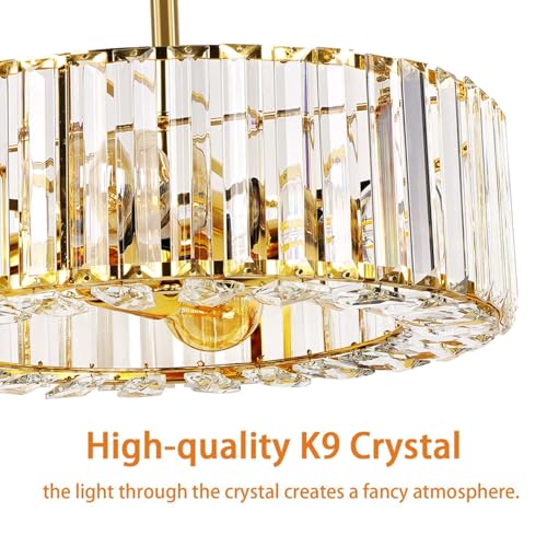 Image of FRIDEKO HOME Gold Crystal Chandelier Ceiling Light - 4-Light Ceiling Light Fixture Modern Ceiling Mount Lights Chandelier for Dinning Room Bedroom Kitchen Entryway (14.56 Inch, Bulb not Included)
