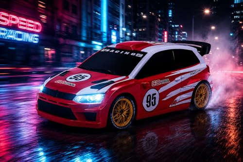 Image of 4WD RC Drift Car 1:24 Scale | 20 Km /h High-Speed Remote Control Car with LED Lights, Rechargeable Battery | Stunt Racing & Drifting Toy Car for Kids - Boys & Girls Gift