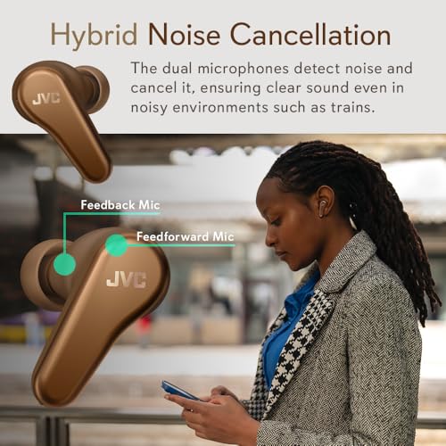 JVC True Wireless Earbuds, Hybrid Noise Cancelling, 10mm Driver, LDAC Audio, Spiral Dot Pro Earpieces, 44 Hours Battery Life, Wireless Charging, and Multipoint Connection - HAA100TT (Bronze Brown) by JVC - Used condition - Image 2