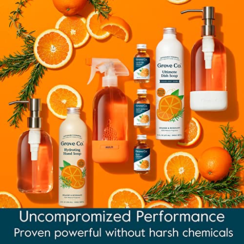 Grove Co. Hydrating Gel Hand Soap Refills (2 X 13 Fl Oz) + 1 X Reuseable Glass Soap Dispenser, Plastic-Free & Liquid Refillable Starter Kit, Natural Orange & Rosemary Fragrance #TOP6