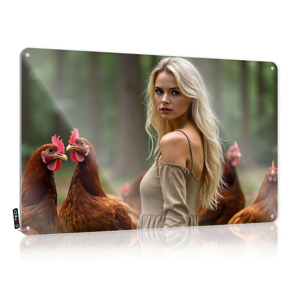 Fzfn Colour Bathroom Stuff Sweet Cool Wall Art | Woman With Chickens In A Forest. Inappropriate Decorative Wall Art Ready To Hang For Bars(30X40cm)