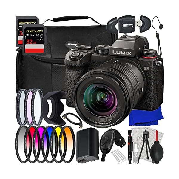 Ultimaxx Advanced Panasonic Lumix S5 Camera with 20-60mm Lens Bundle - Includes: 2X 32GB Extreme Pro SDXC, 1x Spare Battery, Water-Resistant Gadget Bag, Lens Cap Keeper & Much More (36pc Bundle)
