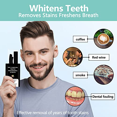 Image of Pap+ Charcoal Teeth Whitening Strips Professional Teeth Whitening Kit for Teeth Sensitive or Coffee Drinker, 28 Tooth Whitener Strips Easy to Use 14 Treatments by ECTEST