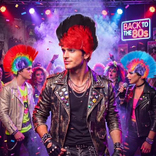 Image of Geyoga 12 Pcs Rainbow Mohawk Wigs for Men Multicolor Punk Rocker Wigs