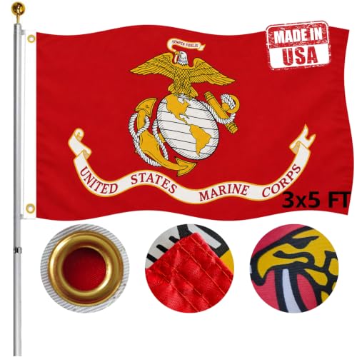Hypoth Double Sided US Marine Corps Flag 3x5 FT Outdoor- 3Ply Heavy Duty USMC Flags Double Stitched Canvas Header with 2 Brass Grommets Easy to Rising