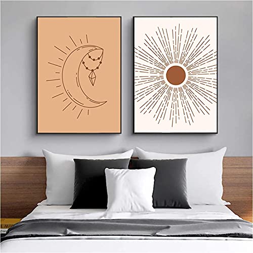 Art Mural Photo Abstrait Main Soleil Lune Grand Format 80x120cm Toile Salon