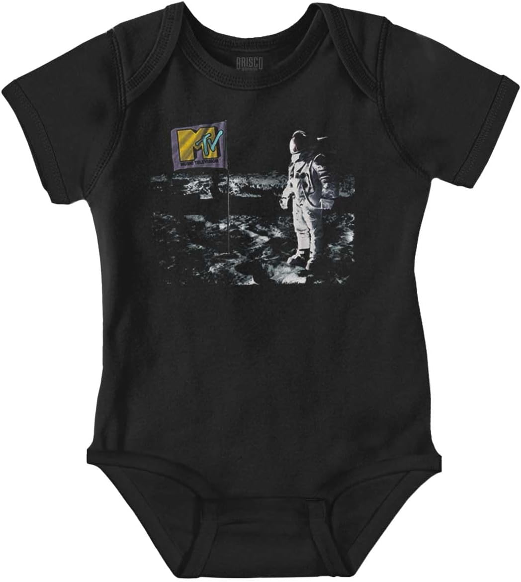 Brisco Brands Classic MTV Logo Moon Man Space Flag Baby Romper Boys or Girls