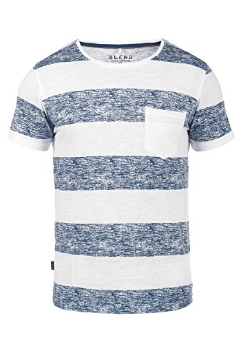 Blend Vegas Herren T-Shirt Kurzarm Shirt Mit Streifen Und Rundhalsausschnitt 100% Baumwolle, Größe:XXL, Farbe:Navy (70230)
