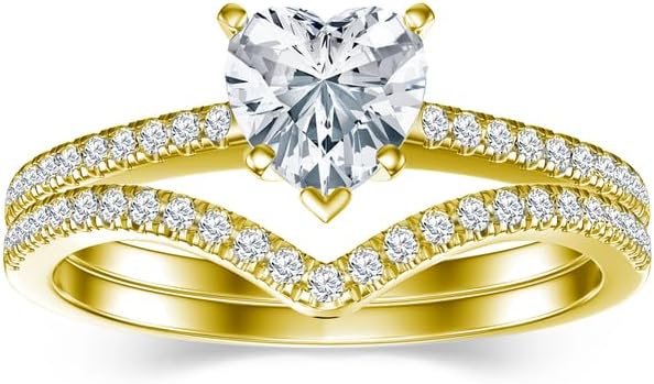 Heart Wedding Ring Set for Women 1-1/2 Carat(ctw) Moissanite Bridal Ring Set Engagement Ring Set 925 Sterling Silver 10K 14K 18K Gold with Text Engraving