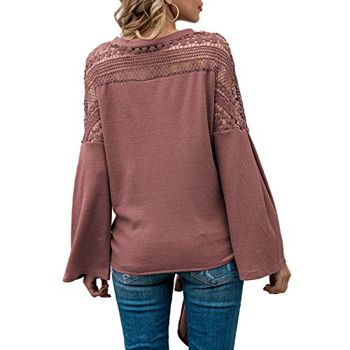 Eastdall Nó Frontal,Camisa feminina de malha cardigã waffle oco com gravata nó manga larga com decot