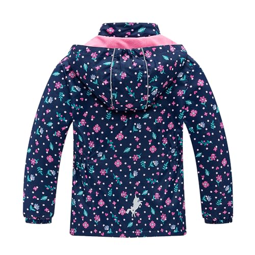 Image of Girls Rain Jacket Kids Hooded Raincoat Windbreaker with Fleece Lining
