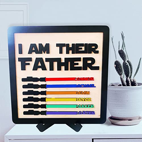 Personalized Custom Colors Family Names Sabers Wooden Signs I Am Their Father Engraved Desk Décor Plaques For Dad Papa Daddy Grandpa Gifts For Fathers Day #TOP3
