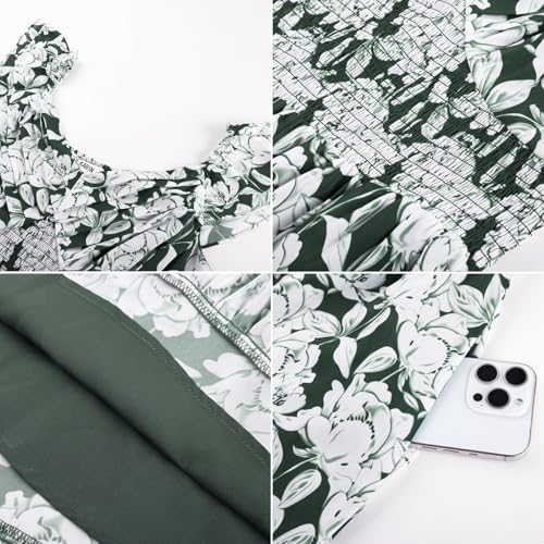 Image of GRACE KARIN Women's Summer Floral Maxi Dress 2026 Ruffle Sleeve Smocked Sundress Flowy Wedding Guest Long Dresses with Pocket