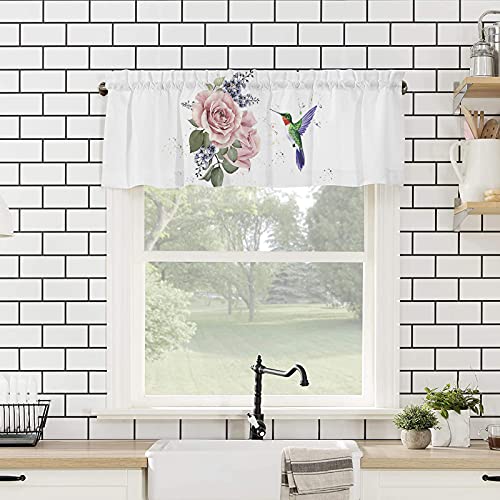 Litter Star Art Design Blossom Spring Window Valance Rod Pocket Panel For Kitchen Bedroom Windows Hummingbird With Botanical Floral Plant Valances Short Curtain Bathroom Treatment Drapes #TOP3