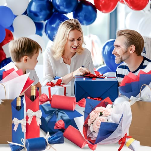 Image of Simetufy 115 Sheets Red White & Blue Tissue Paper for Flag Day Gift Bags | 14x20 Wrapping Tissue Paper Bulk for Gift Bags Packaging, Patriotic or Independence Day, Birthday, DIY Crafts