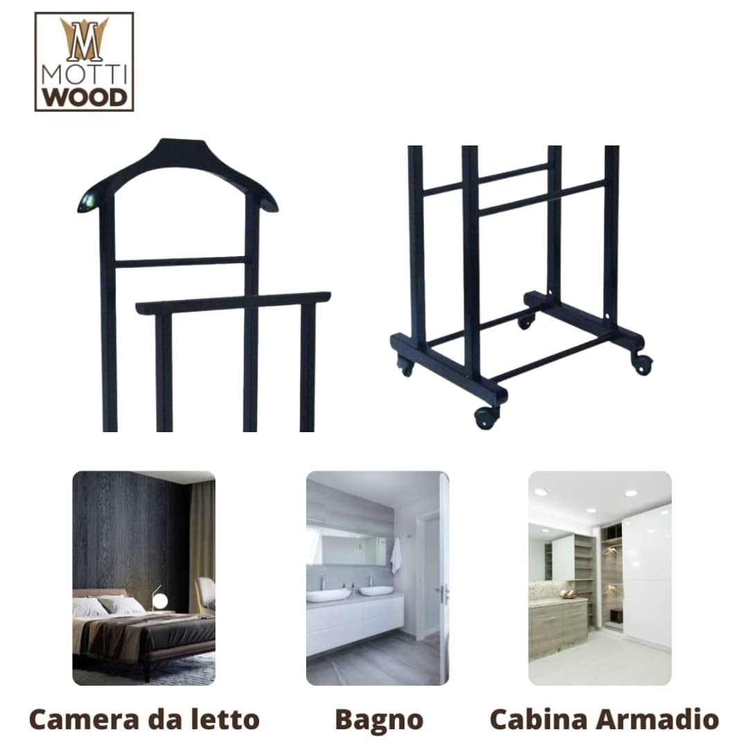 Indossatore Doppio Da Camera In Legno Faggio - Noce Scuro, 44x25x98 Cm, Rotelle, Made In Italy