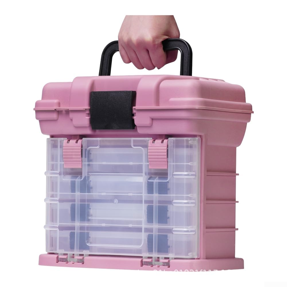 Caja de aparejos de pesca portátil con múltiples cajones para organizar señuelos anzuelos y accesorios de pesca de forma segura (rosa)