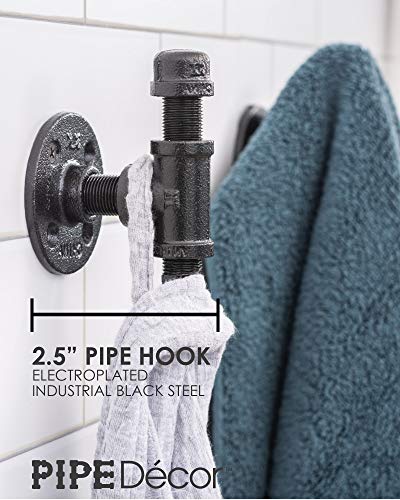 Pipe Decor Robe And Towel Single Hook Kit Heavy Duty Diy Style, Rustic And Chic Industrial Iron Pipe With Electroplated Black Finish, Wall Mounted, Mounting Hardware Included, Oil + Rust Free (3) #TOP1