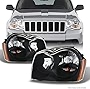 AKKON - For Jeep Grand Cherokee Replacement Headlights Driver/Passenger Black Head Lamps Pair New