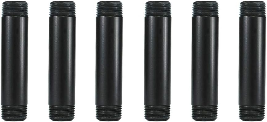 GeilSpace 6 Pack 1/2" × 4" Pre-Cut Black Metal Pipe, Industrial Steel Fits Standard Half Inch Threaded Pipes and Fittings - Vintage DIY Industrial Shelving (1/2" × 4", Black)