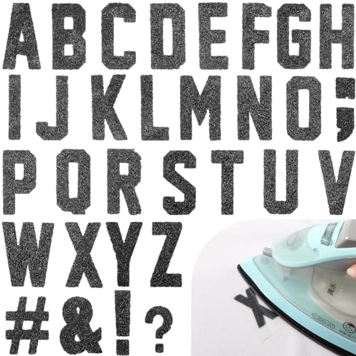 Outus 279 Pcs 2 Inch Iron-on Flock Letters A-Z Transfer,Glitter Black