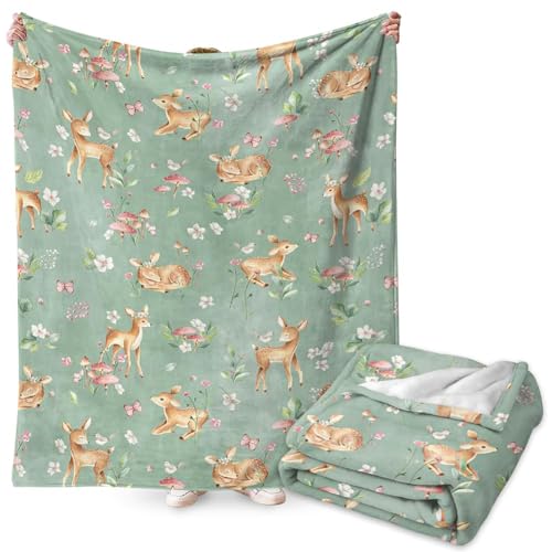 FYDZBSL Deer Coperta per Bambini, Deer Copertes da Letto Cartoni Animati Stampa Morbida Coperte Comfort Calda Microfibra per Tutte le Stagioni,Morbida per Camera da Letto Ufficio Divano