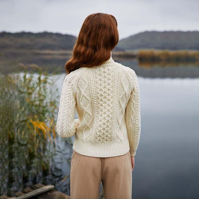 Image of SAOL Women's Wool Sweater Irish Cable Knit Jumper Made in Ireland