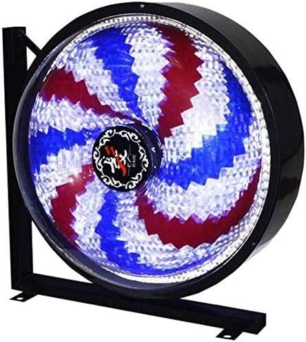 GPECTIFO LED Barber Pole Windmill Round Light Rotating Spinning Red White Blue Strips Hairdressing Salon Electric Open Sign Wall Lamp(#002,55 * 55cm)