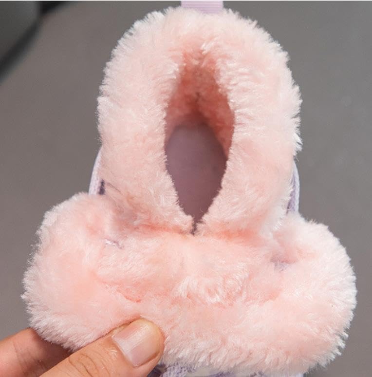 Cozy & Cute Girls'/boys Winter Snow Boots - Warm Fleece-Lined, High-Top Sneakers with Elastic Lace Closure for Outdoor Fun
