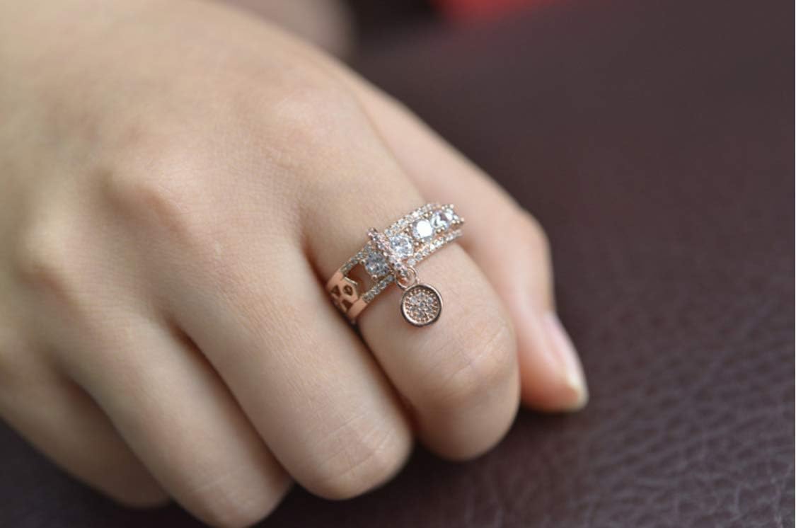 MAIHAO 18k Rose Gold Rhinestone Disc Ring Crystal Birthstone Ring Vintage Womens CZ Cubic Zirconia Cocktail Ring Engagement Wedding Band Ring for Women Size 6-10 (US Code 8) - Image 4