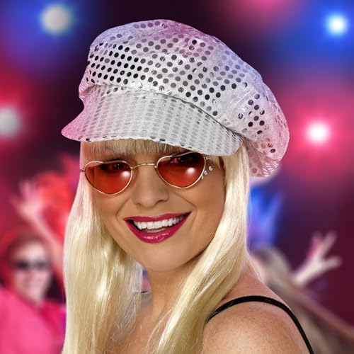 EUPSIIU 70er Jahre Pailletten Hüte - ABBA Style Disco Party Hüte In Silber & Rosa