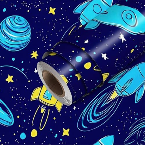 HOMETITUTE Blue Rocket Galaxy Wallpaper Peel and Stick Contact Pa...