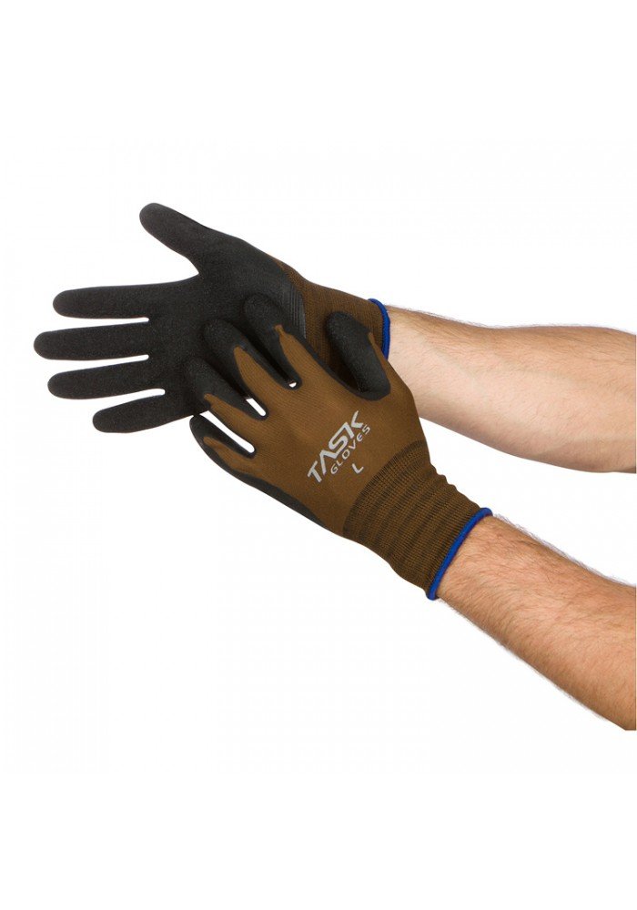 Task Gloves (1 Dz) Brown Latex Palm Coated Seamless Nylon String Knit Work Gloves - X-Large
