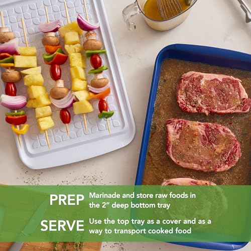 Image of Tovolo Steak Marinating Container Large Grill Marinade and Prep Tray Set for Meat Veggies Burgers, Dishwasher Safe BBQ Marinating Tray with Cover for Thawing Prepping or Serving 17x10.5 in