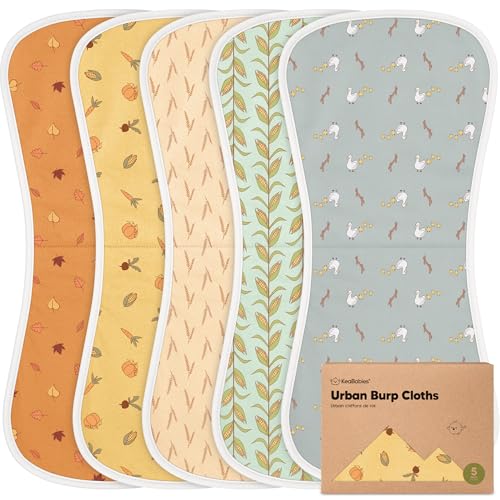 Image of Organic Burp Cloths Baby Boy & Girl - 5-Pack Super Absorbent Cotton Burping Cloths for Babies, Soft & Plush Newborn Spit Up Rags, Infant Towels for Milk Spit Up, Unisex, Large 21" x 10" (Countryside)